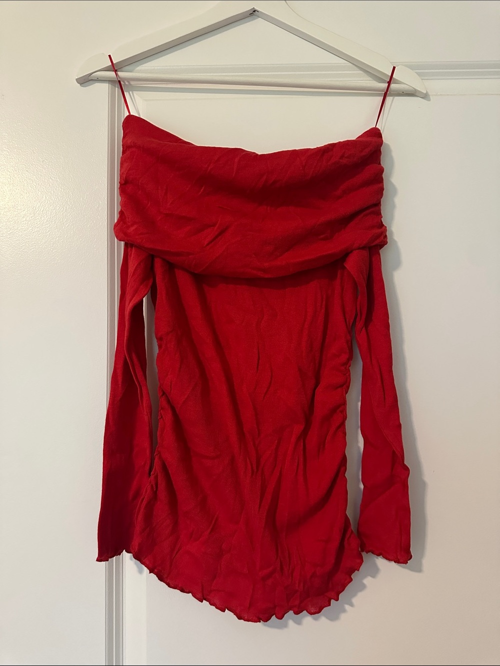Zara Red Off-Shoulder Long Sleeve Top